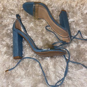 Denim Lace Up Heeled Sandals